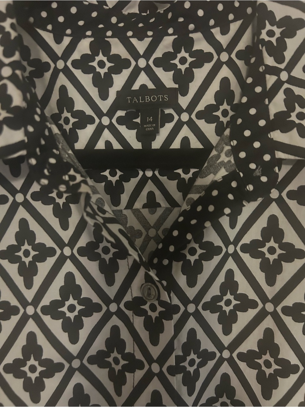 Talbots Black and White Geometric Belted Fit-and-Flare Dress - Picture 2 of 4